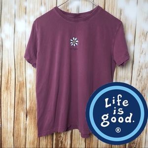 LIFE IS GOOD ROSY MAUVE DAISY T-SHIRT SMALL